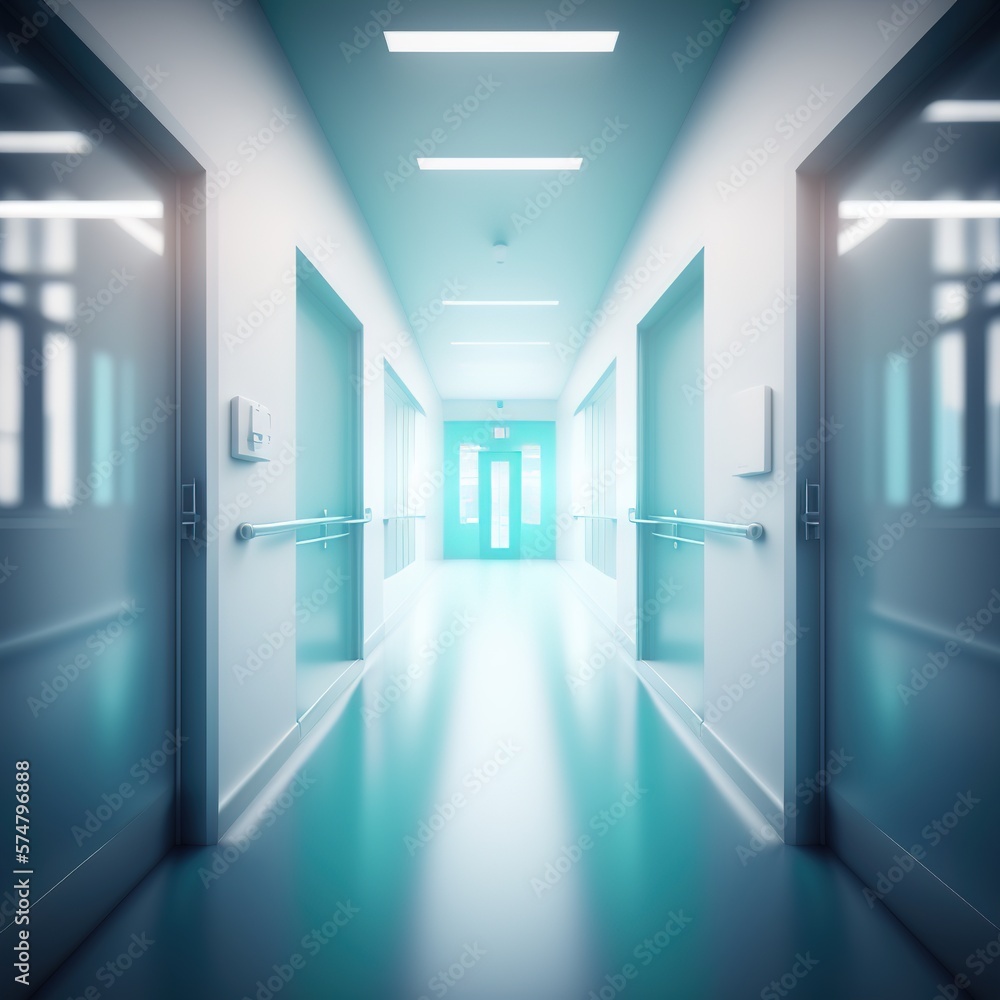 Background of an abstract defocused blurred technology space, an empty business corridor, or a mall. Background blurred medical and hospital corridor with a contemporary lab, generative ai Background of an abstract defocused blurred technology space, an empty business corridor, or a mall. Background blurred medical and hospital corridor with a contemporary lab, generative ai