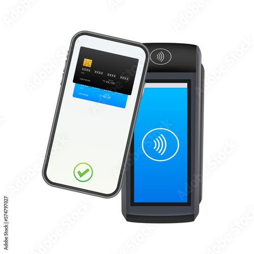 POS Terminal, Paper Receipt. Approved, Rejected Payment. NFC Payments Device.