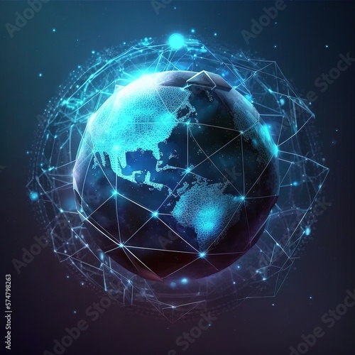 Global network technology in futuristic style with hologram Earth Globe, generative ai 