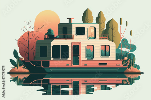 Illustration about a houseboat