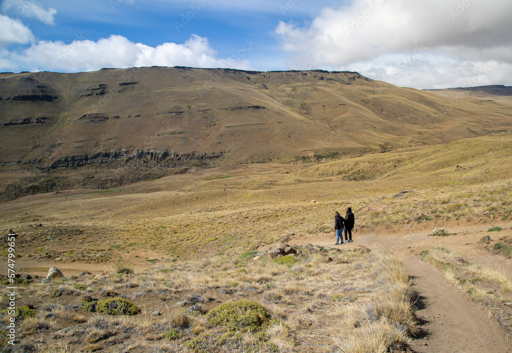 People walking in the Patagonian desert in Argentina