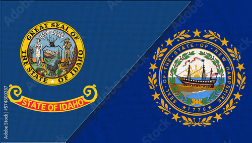 Flags of Idaho and New Hampshire. Concept of relations photo