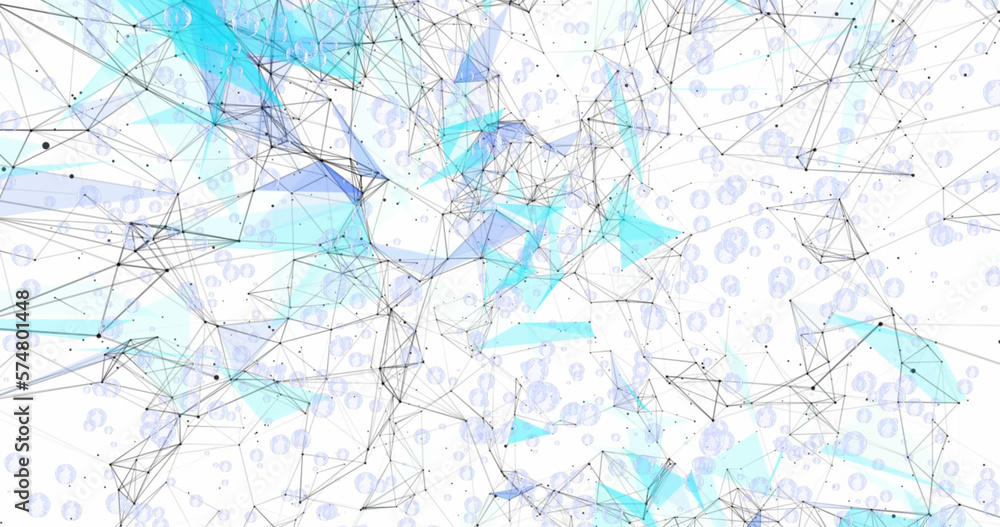 Image of network of connections over bubbles on white background