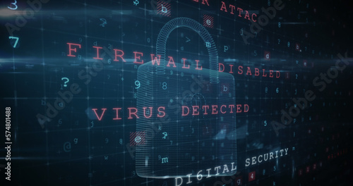 Image of digital interface with security padlock over dark background