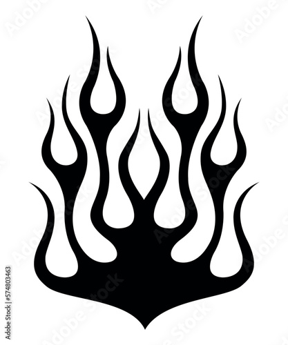 Flame sports car hood airbrush stencil and tattoo art. Racing car bonnet fire flames silhouette vinyl sticker vector art graphic.