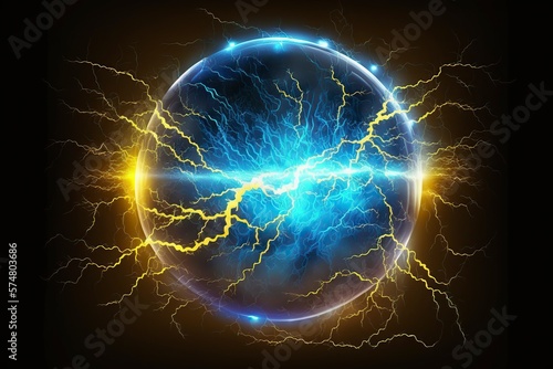 illustration, ball lightning electric strike impact, generative ai