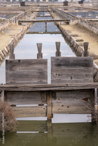 Winter panoramic view of marine pools in Secovlje salt pan, Slovenia  photo