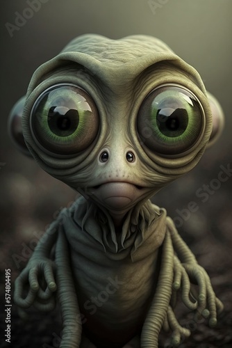 illustration, scary aliens with big eyes, ai generative