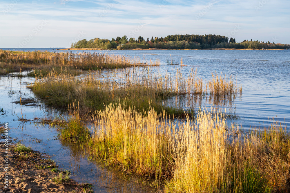 View of beach and an island in the sea. Storsand, Monäs. Nykarleby/Uusikaarlepyy, Finland View of beach and an island in the sea. Storsand, Monäs. Nykarleby/Uusikaarlepyy, Finland