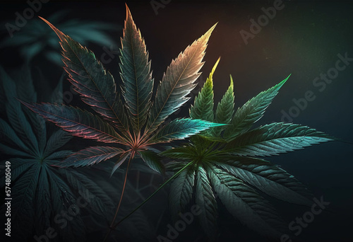 A Macroscopic Macroview of Nature's Colorful Cannabis Leaves: Realistic AI-Generated Render of Marijuana Plant Buds