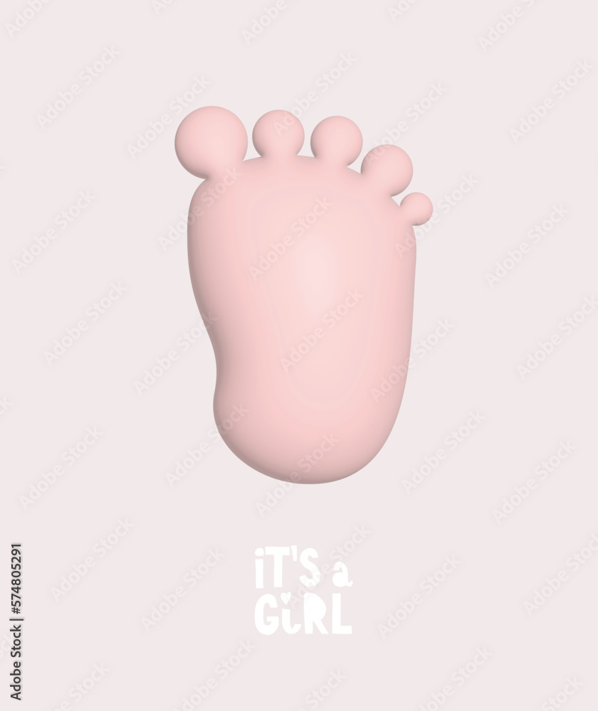 Cute Baby Shower Vector Illustration with Fluffy Pastel Pink Foot and White Handwritten Cute Baby Shower Vector Illustration with Fluffy Pastel Pink Foot and White Handwritten