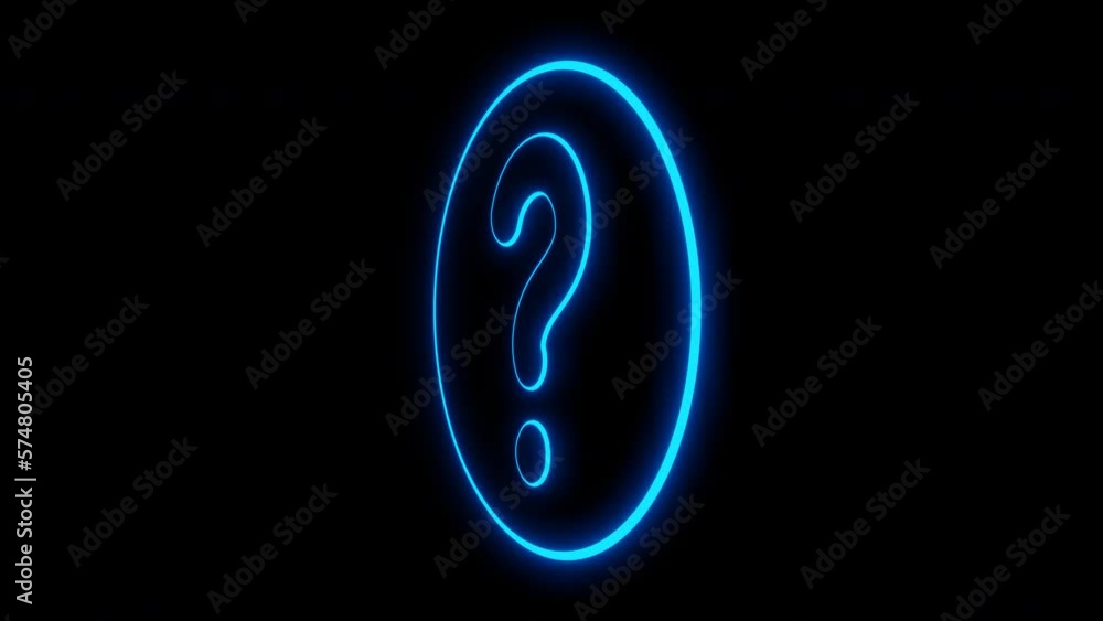 Blue neon rotating question mark symbol in circle animation background Blue neon rotating question mark symbol in circle animation background