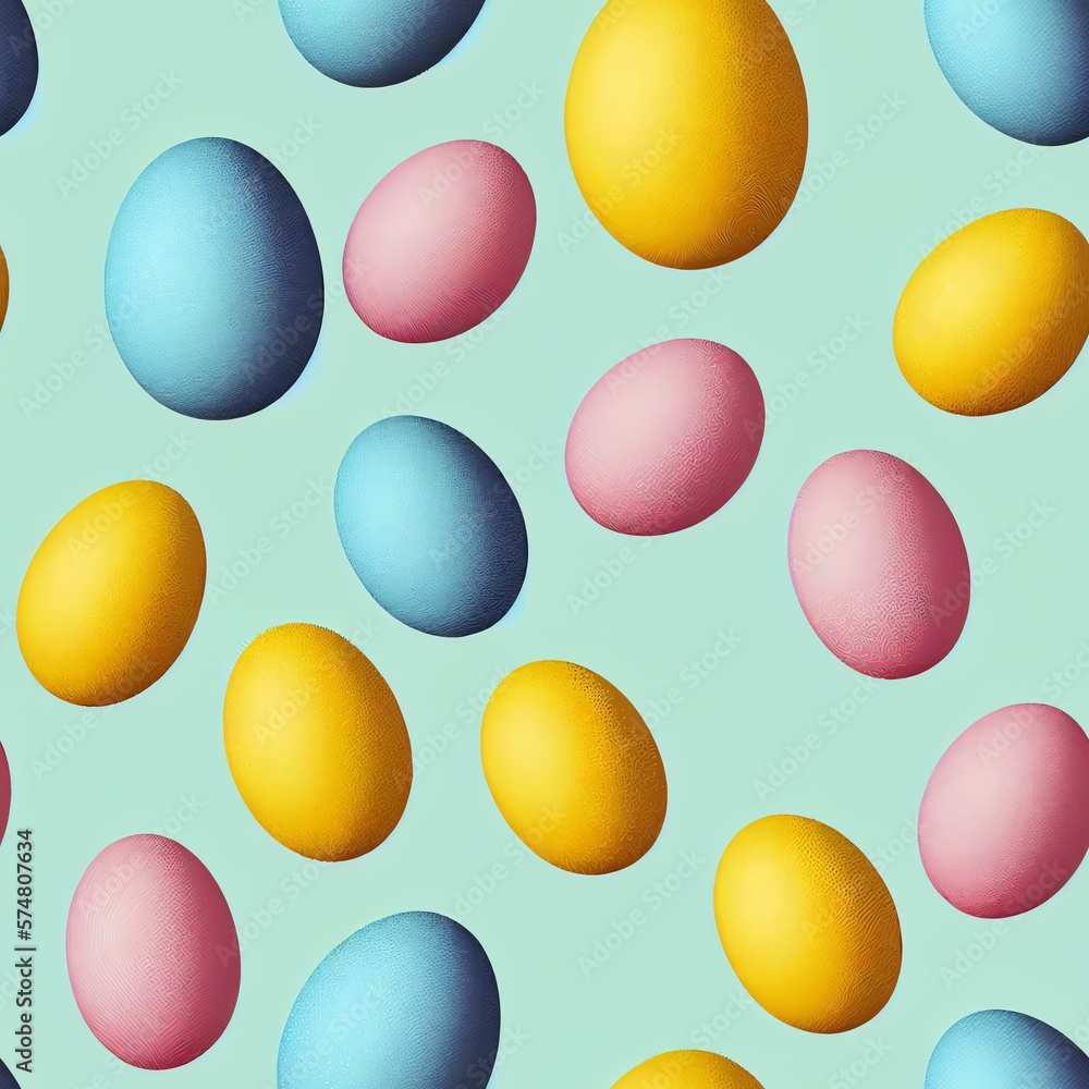 Seamless easter theme pattern, yellow, blue and yellow eggs. Generative AI Seamless easter theme pattern, yellow, blue and yellow eggs. Generative AI