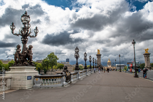 Church Dome Of Les Invalides And Bridge Pont Alexandre III in Paris, France