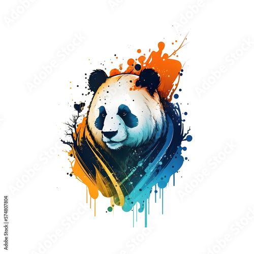 Colorful, minimalistic panda logo. Cool panda sticker. Panda t-shirt template. Created with Generative AI