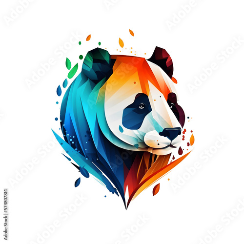 Colorful, minimalistic panda logo. Cool panda sticker. Panda t-shirt template. Created with Generative AI photo