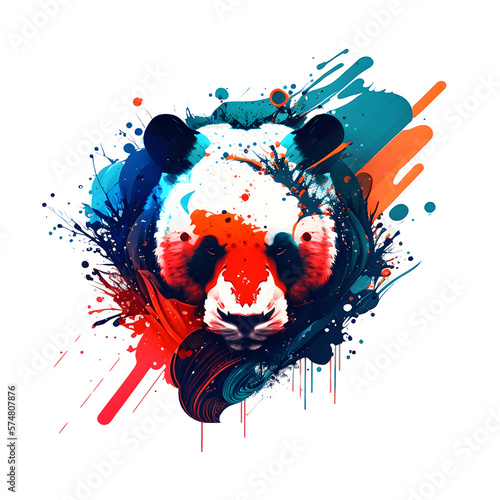 Colorful, minimalistic panda logo. Cool panda sticker. Panda t-shirt template. Created with Generative AI photo