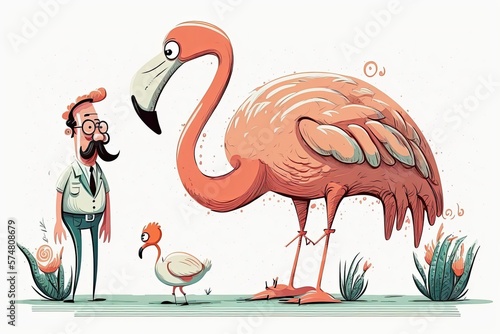 The adult flamingo is caring for the young flamingo. Generative AI