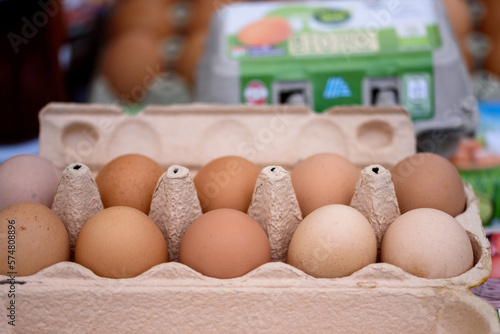 fresh eggs in paper tray