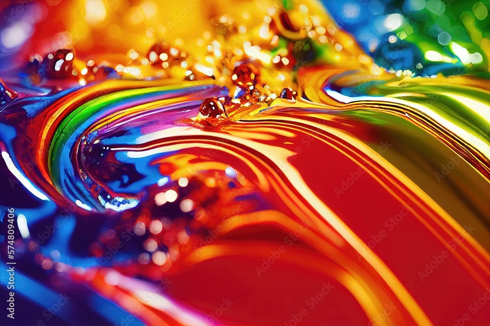 3D rendered computer generated image of a liquid metal rainbow. Bright