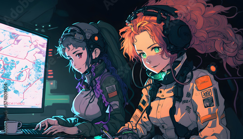 Cyber Warriors: Anime Girls Hacking with Robotic Armor