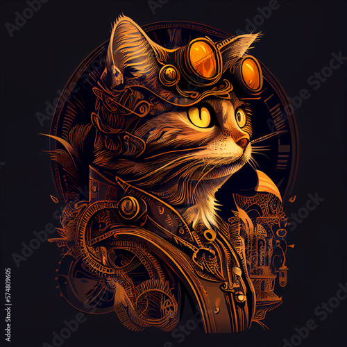 Cat in steampunk style, AI Generated