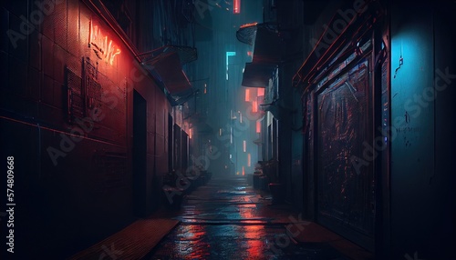 Fotografia 3D rendered computer generated image of a futuristic neo cyberpunk urban alleyway