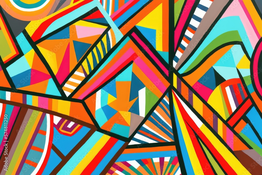 Colorful geometric pattern, A mesmerizing maze of vibrant shapes, patterns, and colors intersect and overlap to create a dynamic and energetic composition that captures the eye and sparks the imaginat Colorful geometric pattern, A mesmerizing maze of vibrant shapes, patterns, and colors intersect and overlap to create a dynamic and energetic composition that captures the eye and sparks the imaginat