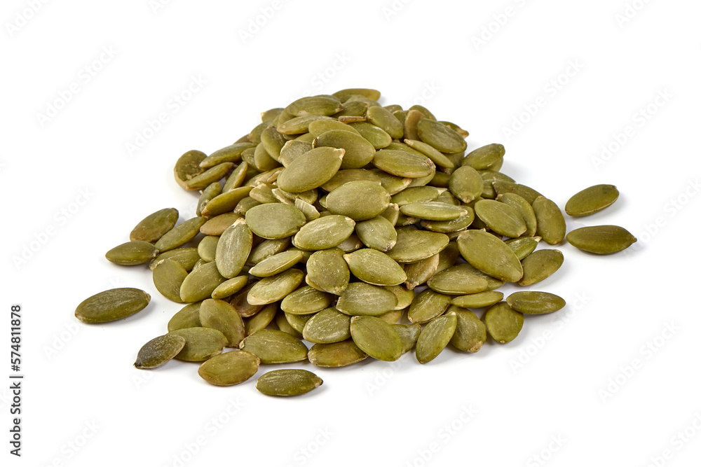 Pumpkin seeds or pepitas, isolated on white background. Pumpkin seeds or pepitas, isolated on white background.