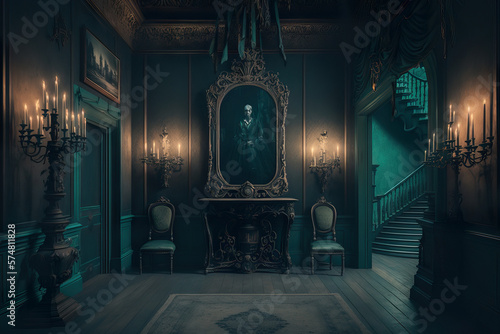 Valokuvatapetti Haunted Mansion Horror Scene  Generative AI