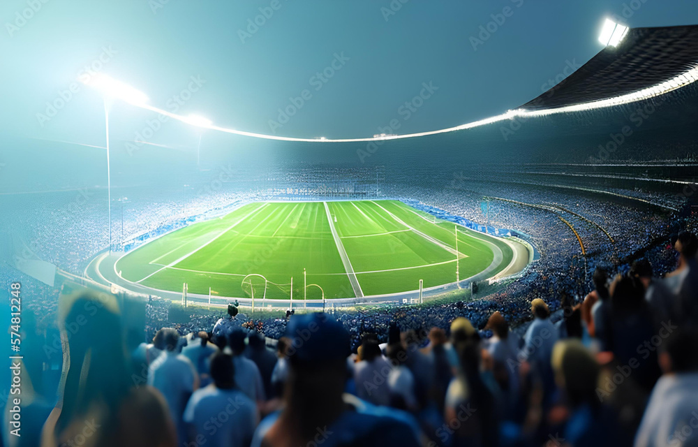 Cinematic Football stadium background with full of crowded audience, generative ai, football