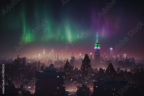 Nothern Lights above New York City, gerative AI