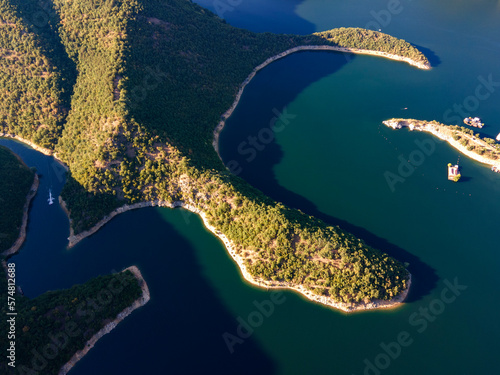 Fototapeta Naklejka Na Ścianę i Meble -  Aerial summer view of Vacha Reservoir, Bulgaria