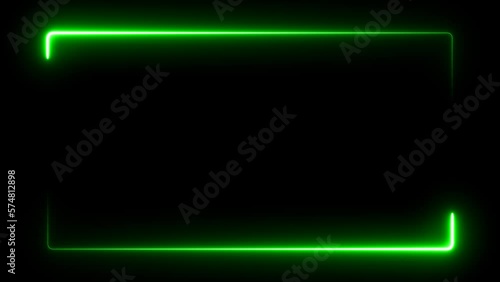 Neon glowing frame background. Lasers are green. repetitive motion animation, with neon lights shrinking and expanding. isolated on black. 4K graphic animation video