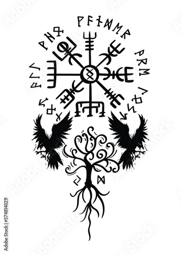 Yggdrasil, the tree of life. Vikings symbol Odin,with futhark runes , YGGDRASIL PAGAN SYMBOLS AND NORSE RUNES	
