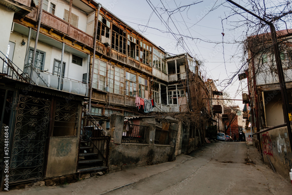 Old shabby houses in the slum district