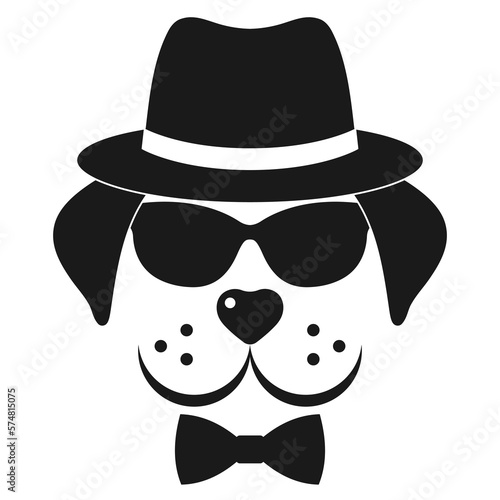 Illustration of a cute muzzle of a dog in a hat and glasses on a white background