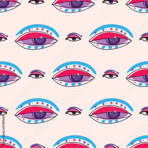 Hand drawn seamless pattern with esoteric eye , All-seeing eye  Magic, occult symbol, sacred art  Template design fabric, textile  Vector Modern mysthic graphic background illustration