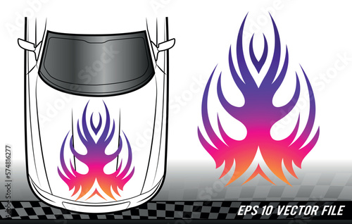 Abstract flame electric car hood vector eps vinyl sticker graphic. Bonnet fire flames sport car decal. Decoration for cars, auto, truck, boat, suv and motorcycle tank. photo