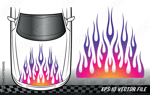Fire flames racing car decal vector art graphic. Tribal bonnet flame sports car vinyl decal. Hood decoration for cars, auto, truck, boat, suv and motorcycle tank.