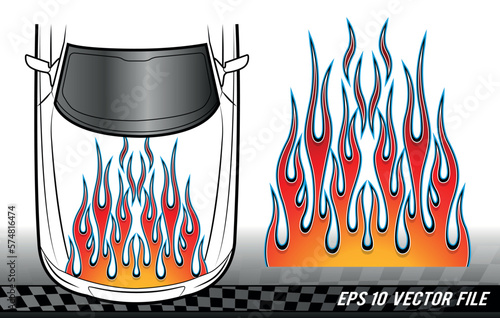 Fire flames racing car decal vector art graphic. Tribal bonnet flame sports car vinyl decal. Hood decoration for cars, auto, truck, boat, suv and motorcycle tank.