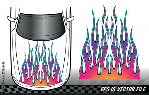 
Tribal car hood flame race car body vinyl sticker vector eps file. Bonnet flames sport car decal. Decoration for cars, auto, truck, boat, suv and motorcycle tank.