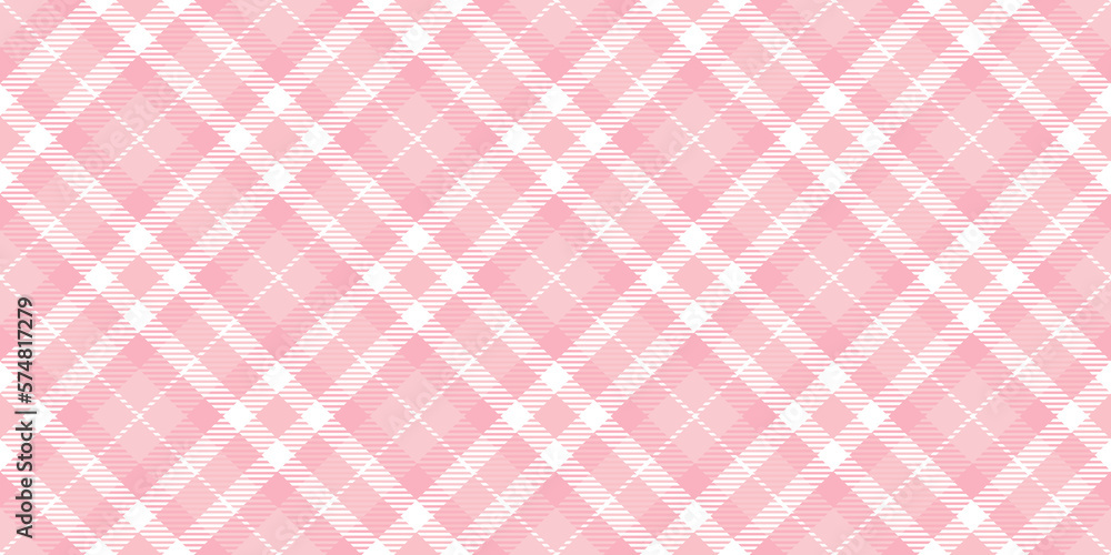 Seamless diagonal gingham plaid pattern in pastel rosy pink and white.  Contemporary light barbiecore striped checker fashion background texture.  Baby girl's trendy tartan textile or nursery wallpaper. Illustration Stock  | Adobe Stock