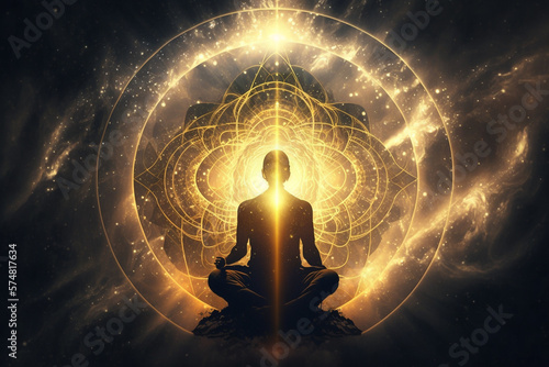 Fotobehang Concept of meditation and spiritual practice, expanding of consciousness, chakra