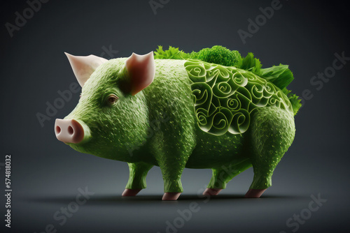 Meat made of plants on dark background (AI Generated).