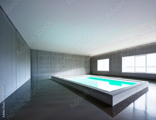 modern house interior with a pool sunk into the ground of a marble effect floor, the room is illuminated by windows and the pool water is a stunning blue © jordan