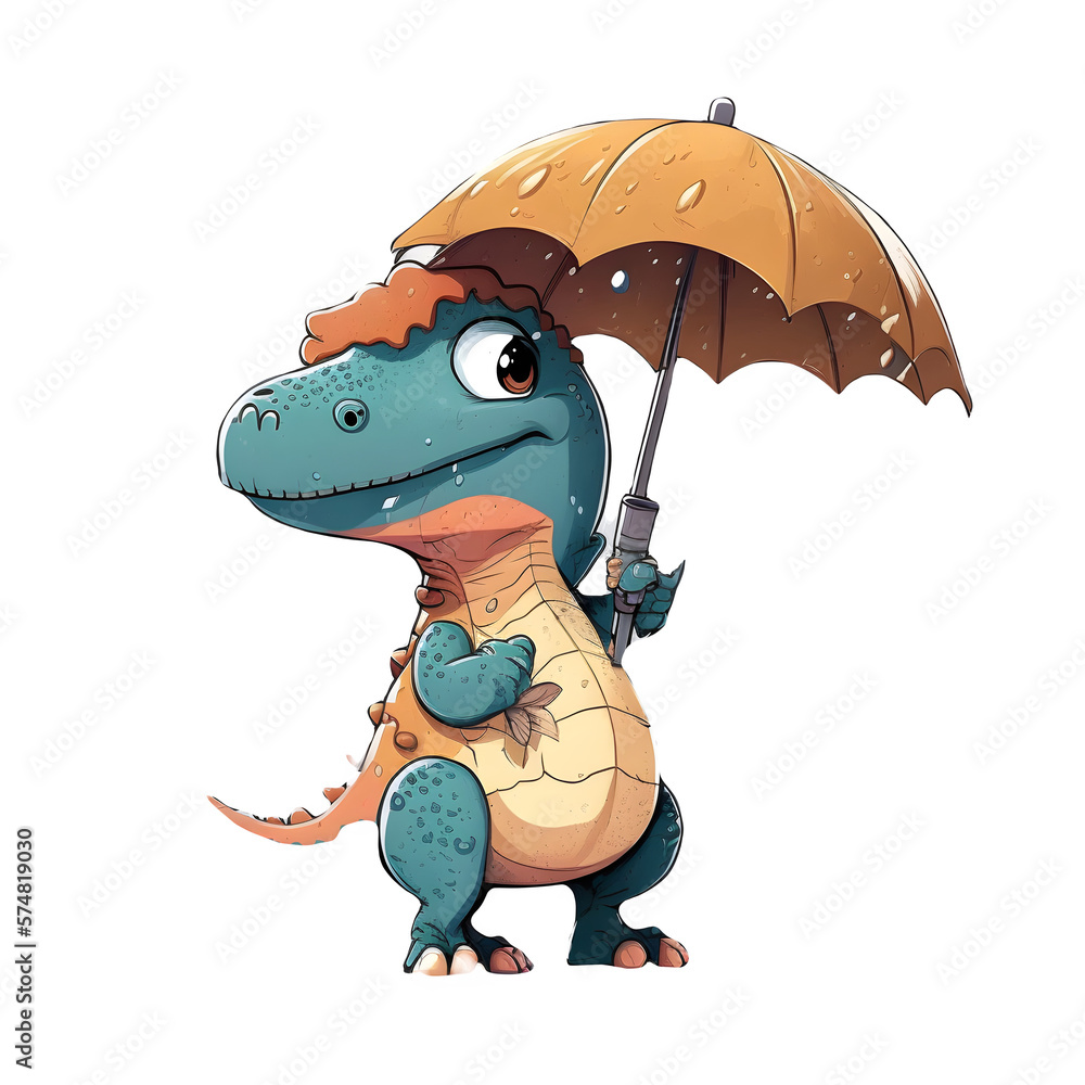 Obraz premium Rainy Dino! Bring some fun and joy to your home with this cute illustration