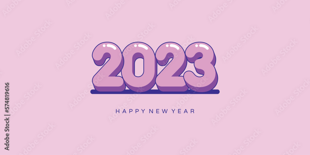 Happy New Year 2023 text design. Vector illustration. Isolated on pink background.