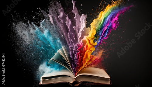Rainbow Explosion: A Burst of Color from the Pages of a Book, AI-Generated Art photo