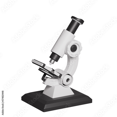 Microscope 3D illustration. Laboratory analysis tool isolated on transparent background